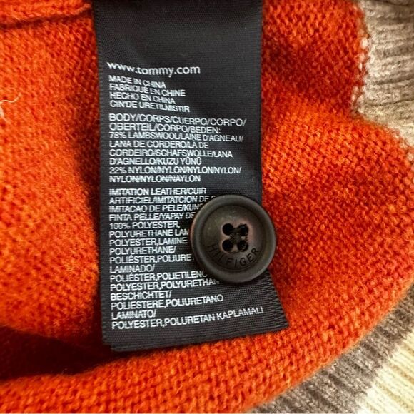 Y2K Tommy Hilfiger Beige Navy Orange Wool Sweater - Men XL - Winter Grandpa - Picture 5 of 7